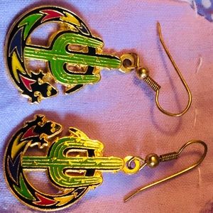 Vintage Earrings, Cactus, green, red, yellow & blue